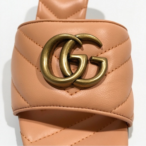 GUCCI GG MARMONT QUILTED LEATHER MULE SANDAL -PEACH -US 8.5 -NEW - Picture 10 of 12